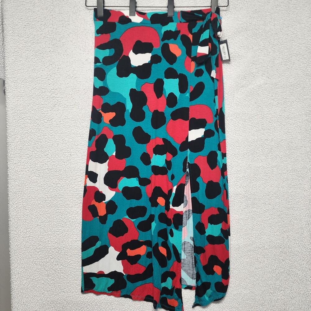Worthington Womens Modal Midi Skirt Size L Multicolor Slit Elastic Tie Waist